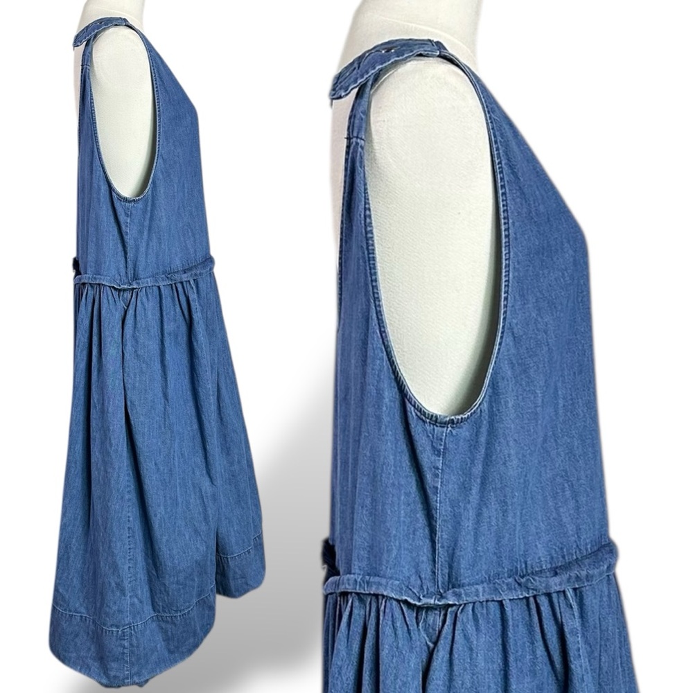 Free People Retro 90s Soraya Light Denim Sky Drop Waist Midi Jumper Dress Large - Picture 10 of 14